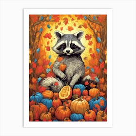 Raccoon Autumn Harvest 3 Art Print
