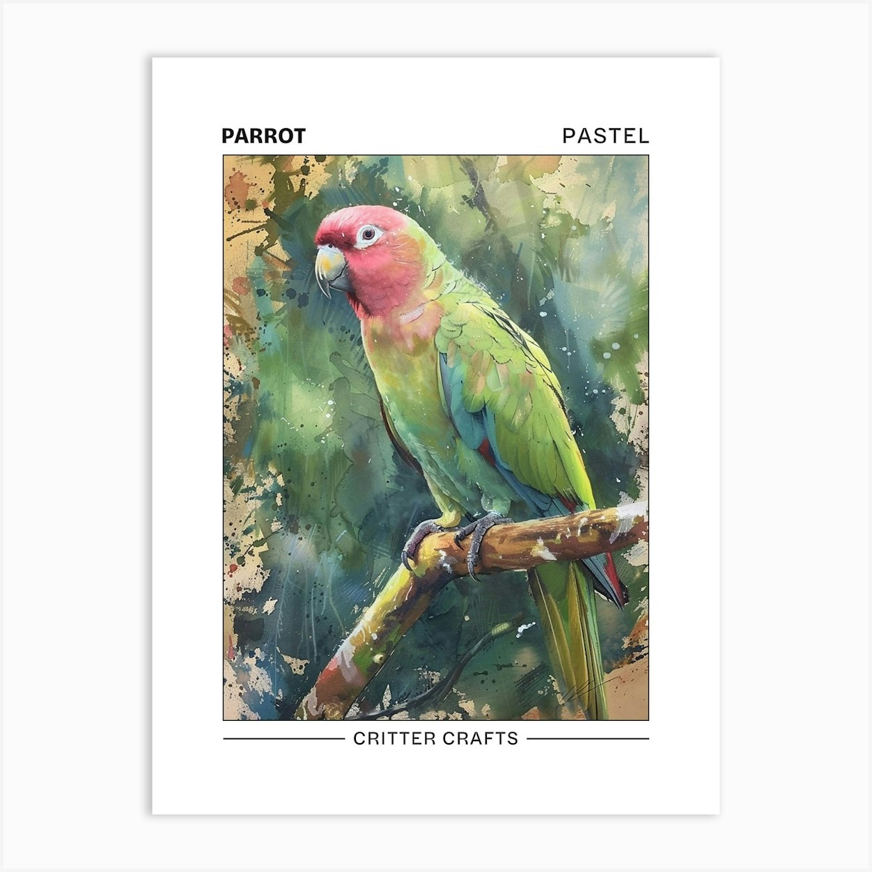 Parrot Pastel Watercolour 3 Poster Art Print by Critter Crafts