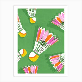 Badminton Birdie Pop Art Pattern Green and Pink Art Print