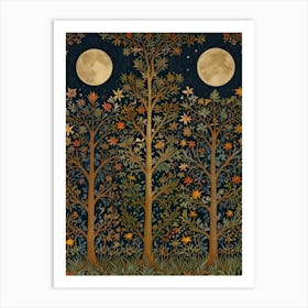 Moonlight Trees Style William Morris 2 Art Print Art Print