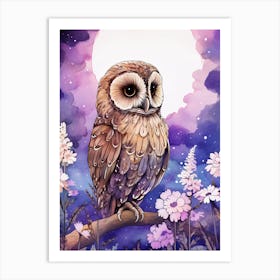 Watercolor Owl On A Branch Art Print