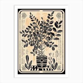 B&W Plant Illustration Zz Plant 12 Art Print