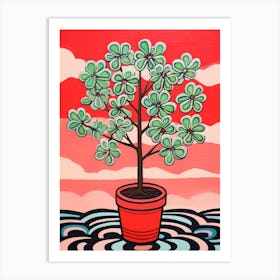 Pink And Red Plant Illustration Jade Plant 2 Art Print