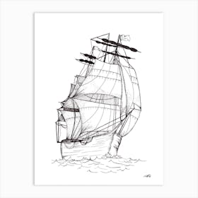 Black and White Sea Ship Art Print