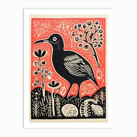 Vintage Bird Linocut Kiwi 6 Art Print