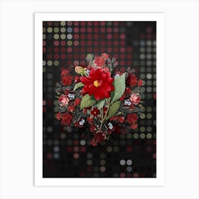 Vintage Double Dahlias Flower Wreath on Dot Bokeh Pattern n.0434 Art Print