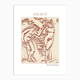 Line Art Minimalist – Adam And Eve – Peter Paul Rubens – Classic Painting 1 Art Print