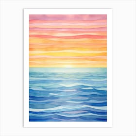 Watercolor Ocean Sunset Background Art Print