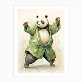 Panda Art Practicing Tai Chi Watercolour 4 Art Print