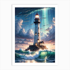 A Lighthouse In The Middle Of The Ocean 17 Art Print