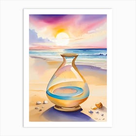 Glass Bottle On The Beach Art Print