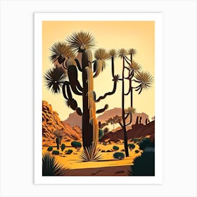 Joshua Trees In Mojave Desert Retro Illustration (1) Art Print