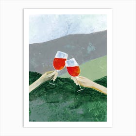 Mountain High Aperol painting drink alcohol kitchen hands hand painted green mint grey gray orange Art Print