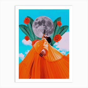 Moon Dancer Bright Collage Blue & Orange Art Print