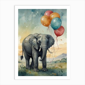 Elephant With Balloons 1 Art Print