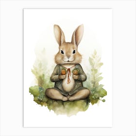 Bunny Meditating Rabbit Prints Watercolour 2 Art Print