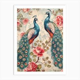 Two Vintage Floral Peacocks 1 Art Print