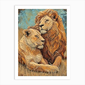 Barbary Lion Relief Illustration Family 3 Art Print