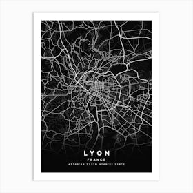 Lyon France Black Map Art Print