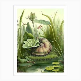 Garden Snail In Marshes 1 Botanical Art Print