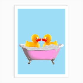 Two Ducks In A Bathtub Bathroom Art Print