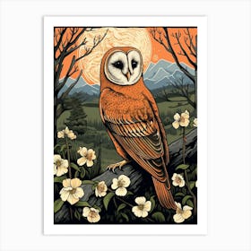 Vintage Bird Linocut Barn Owl 3 Art Print