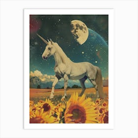 Unicorn In Space Sunflower Field Collage Art Print