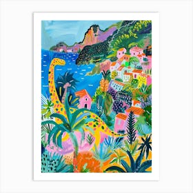 Dinosaur By The Amalfi Coast Painting 2 Art Print