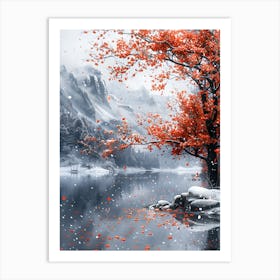 Autumn Tree By The Lake Art Print