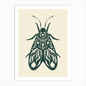 Folk Art Moth 02 - Midnight Green Art Print