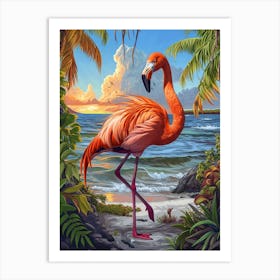 Greater Flamingo Galapagos Islands Ecuador Tropical Illustration 6 Art Print