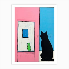 Black Cat Looking At A Piece Of Art Art Print