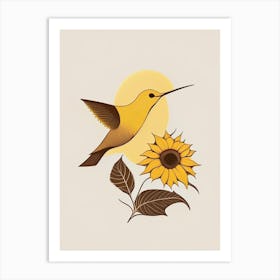 Hummingbird And Sunflower Retro Minimal Art Print