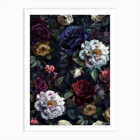 Dark Roses Wallpaper Art Print