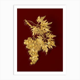 Vintage Grape Vine Botanical in Gold on Red n.0150 Art Print