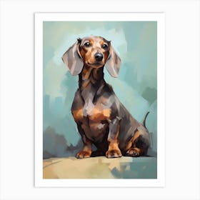 Dachshund Dog, Painting In Light Teal And Brown 0 Art Print