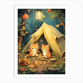 Kawaii Cat Drawings Camping 12 Art Print