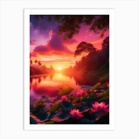 Beautiful Lotus Lake Landscape 6 Art Print