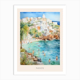 Swimming In Naxos Greece 5 Watercolour Poster Art Print