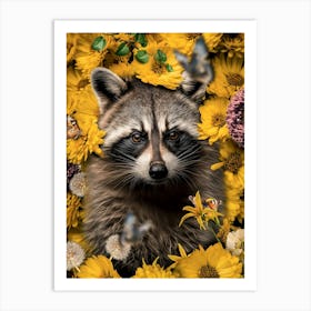 Raccoon In Flowers Art Print