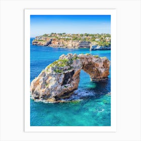 Es Pontas Natural rock arch landmark on Mallorca island, Spain Art Print