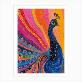 Textured Geometric Peacock 1 Art Print