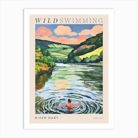 Wild Swimming At River Dart Devon Poster Art Print