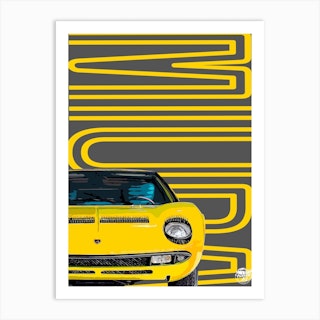 Lamborghini Miura Classic Car Yellow Art Print