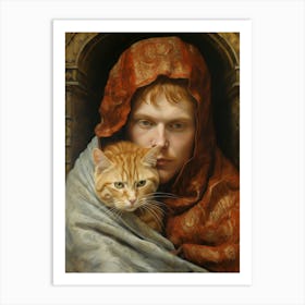 Monk Holding A Cat 6 Art Print