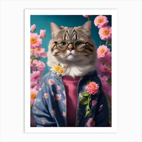 Funny Cat Wearing Jackets And Glasses Cool Art Print