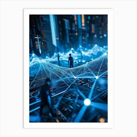 A Geometric Structure Sprawled Across A Global Scale Its Interconnected Nodes Pulsating With Data T Art Print