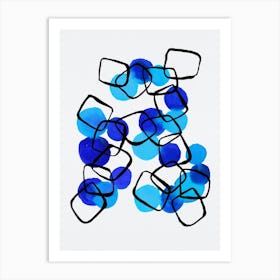 Blue Shapes Chain Squares Abstract Art Print