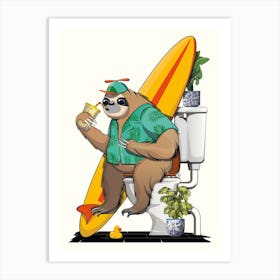 Sloth On Toilet, in the Bathroom Art Print