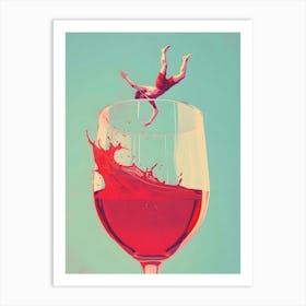 Man Falling Out Of A Wine Glass Art Print